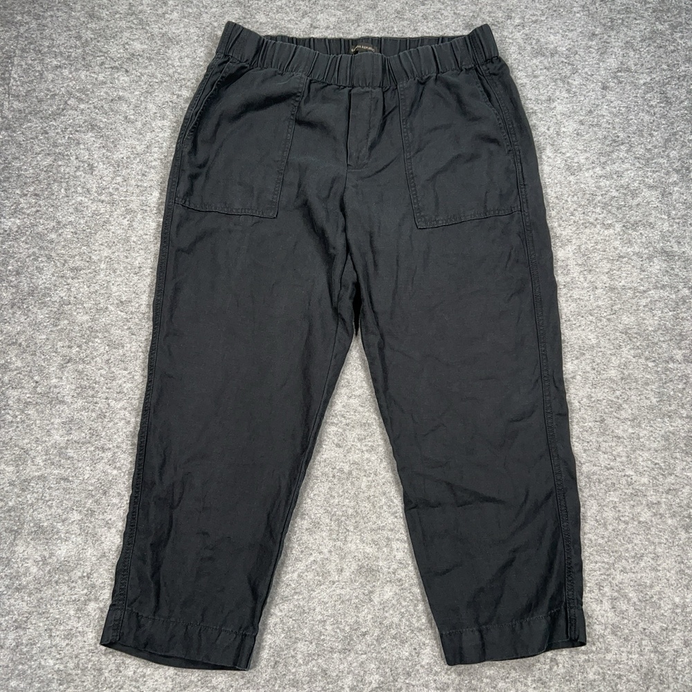Banana Republic Pants Womens L Black Cropped Tapered Pull On Pockets Linen